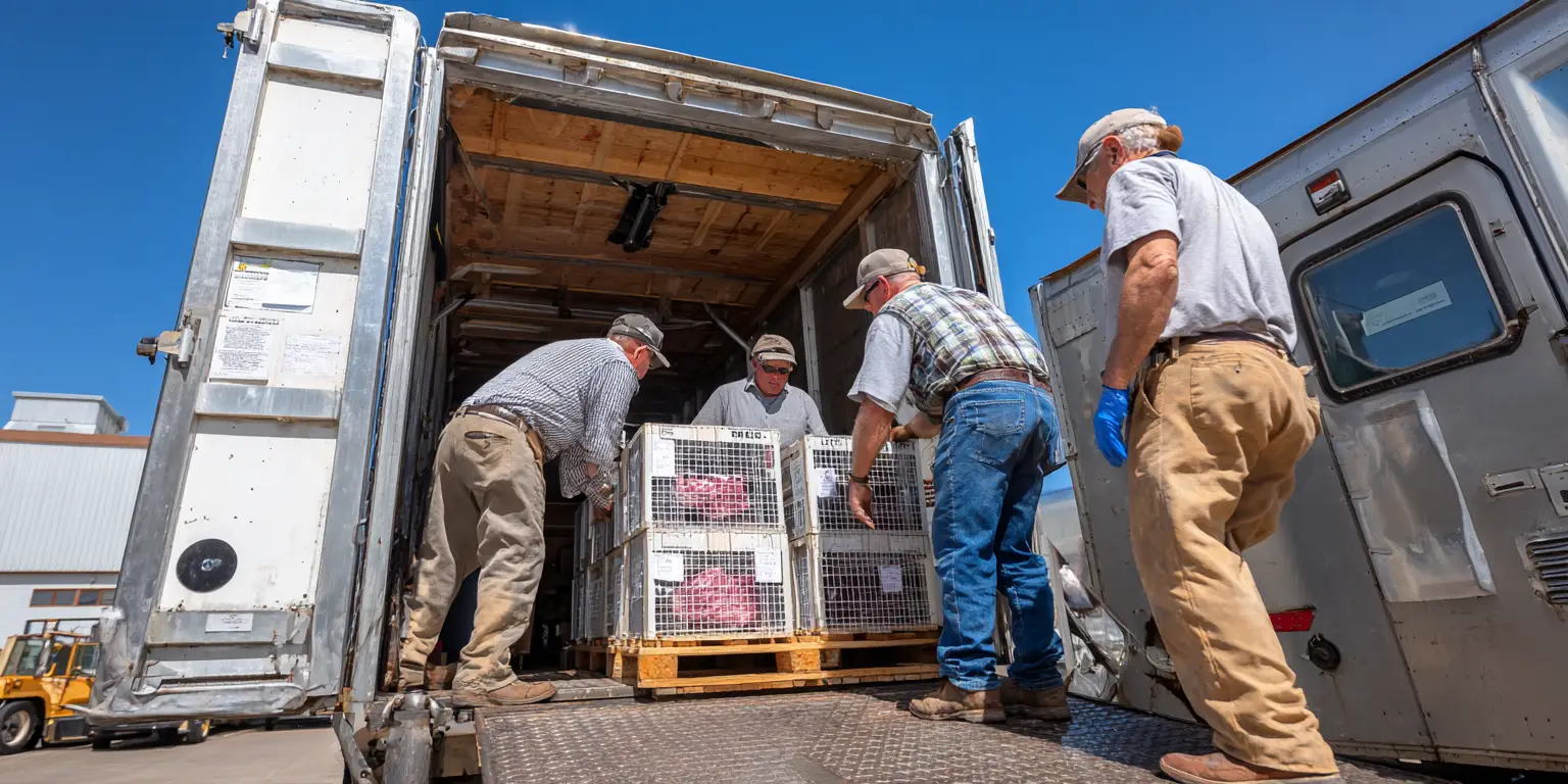 Customer loading labeled beef boxes at processor